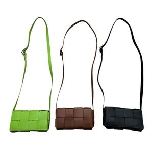 Set of 3 Green, Brown, and Black Woven Crossbody Bags
